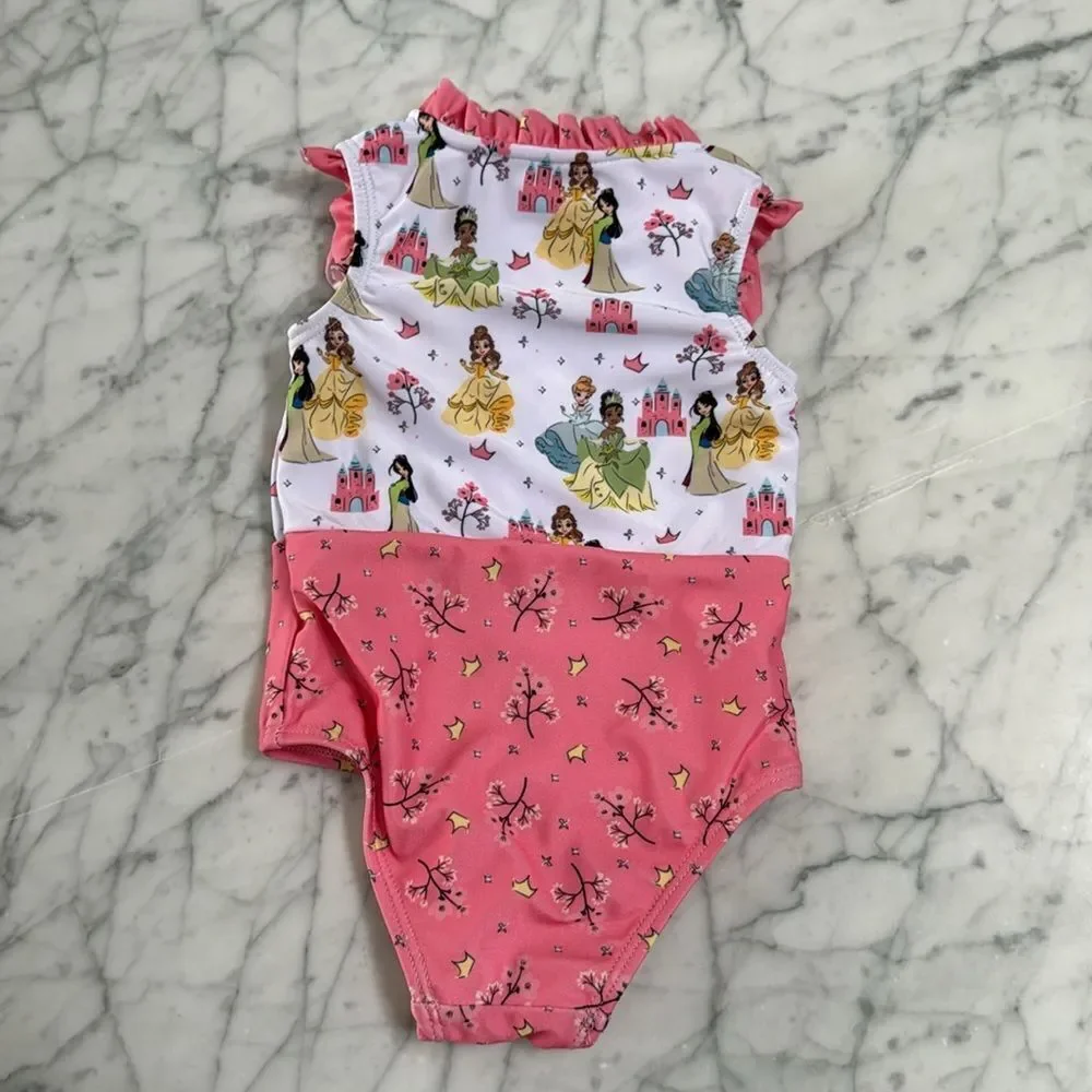 Toddler Girls Disney Princess One Piece Swimsuit Sz 12M- Pink
